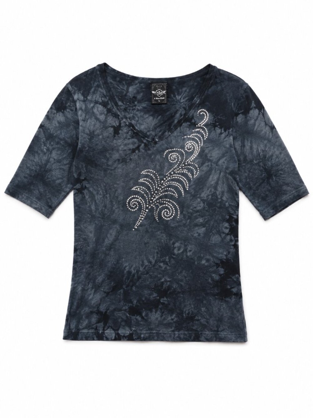 Sledge USA Y2K Goth Rhinestone Marbled V Neck Top L